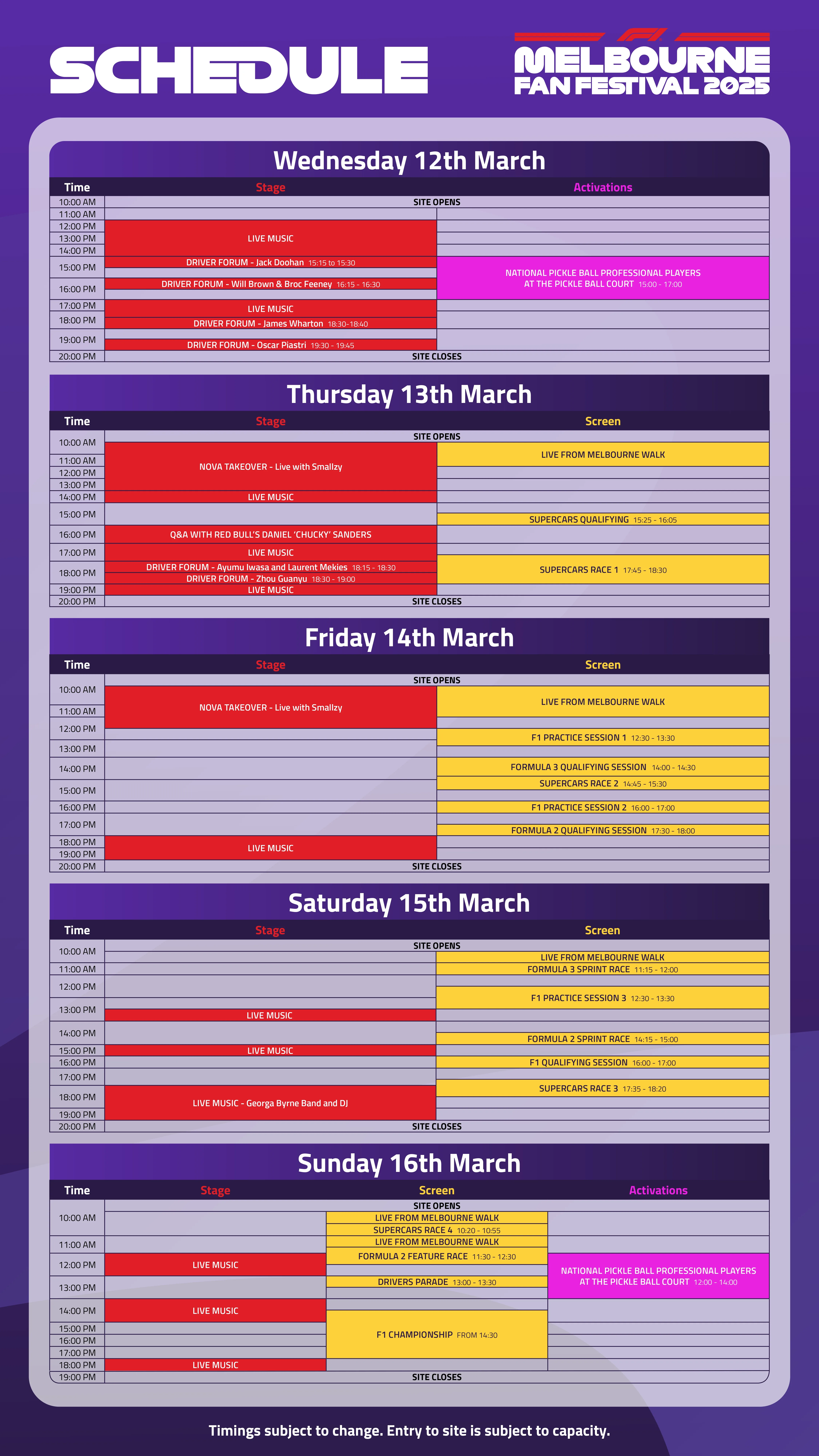 Fan Festival Schedule